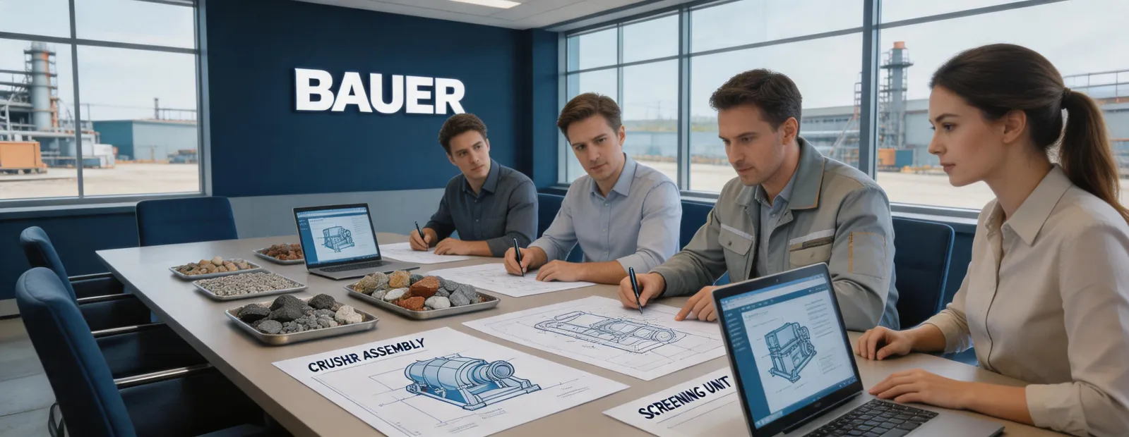 Bauer engineering team reviewing crusher specifications