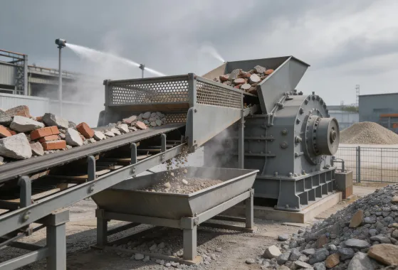 Construction recycling feed being screened